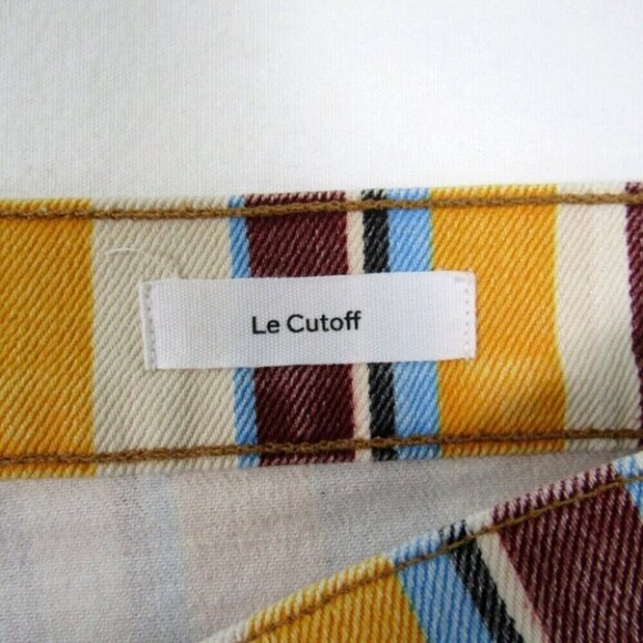 Frame Denim Le Cutoff Shorts Painterly Stripe Yellow Red Size 28 Mid Rise - Picture 8 of 11